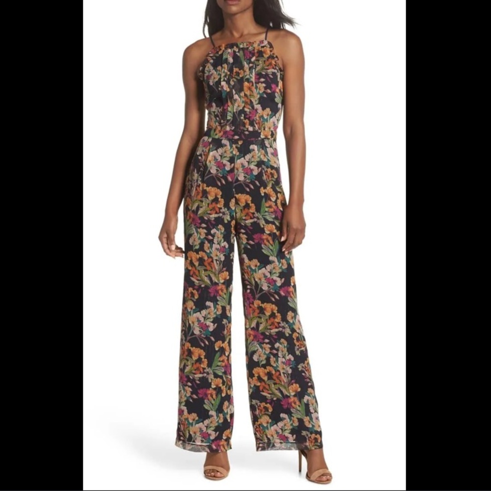 Adelyn Rae-floral print jumpsuit, navy blue/multi